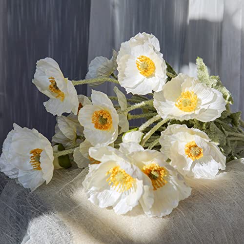 Image of 5Pcs Poppy Flowers Artificial Poppy for Home Decor(White)
