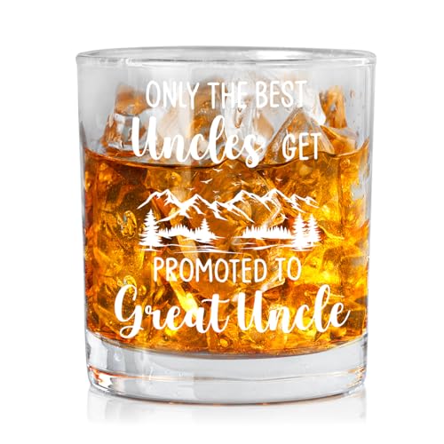 WTOGQ Promoted to Great Uncle Whiskey Glass, GreatUncle Gifts Old Fashioned Rocks Glasses, Uncle Pregnancy Announcements Whiskey Gift for GreatUncle, 10 oz
