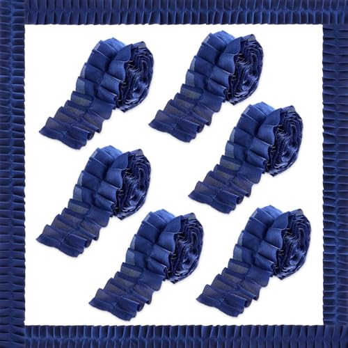 ClassyWhimsy 6 Rolls 40 Ft Ruffled Bulletin Board Borders Back to School Classroom Decor Fabric Trims DIY Border Crafts for Farmhouse Teacher Supplies First Day of School Party Decorations(Dark Blue)