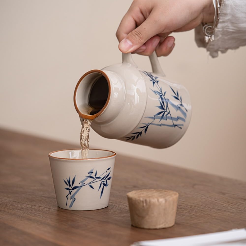Petite Tasse à thé en céramique avec Couvercle, Service à thé/ragoût, Bouteille Chinoise, Anse (Paix et Joie)