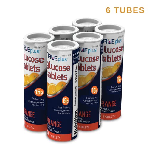 Orange Flavor TRUEplus Glucose Tablets - 6 Packs of 10 Tablets