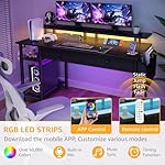 Black Computer Desk with Shelves and Drawers - 47 Inch Home Office Desk with Drawers and Shelves, Small Black Desk with Shelves, Computer Desk with Monitor Stand, RGB Gaming Desk with Power Outlet - Image 4