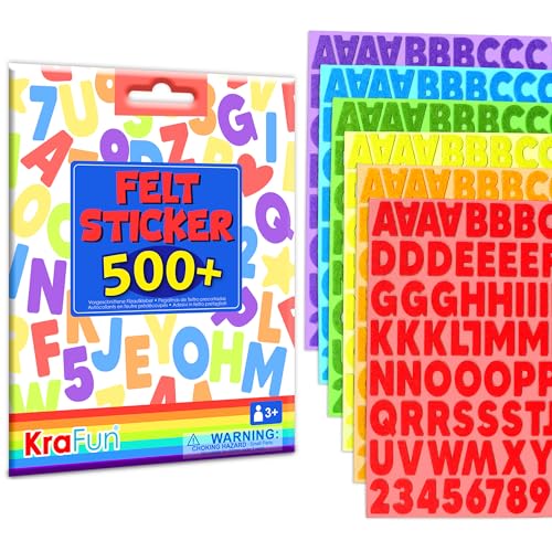 KRAFUN 500+ Felt Letter Stickers for Toddlers & Kids - Letters 2.5cm/1 inch Tall - Self-Adhesive Alphabet, Numbers & Shapes - No-Mess DIY Scrapbook Arts & Crafts Educational Activity Gift Ages 3+