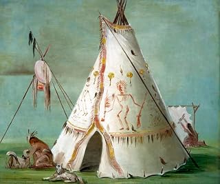 TopVintagePosters Crow Lodge Of Twenty-Five Buffalo Skins American Painting By George Catlin Reproduction (16” X 20” Image Size Paper)