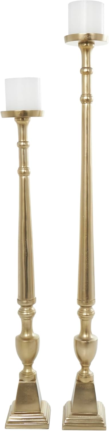 Deco 79 Aluminum Metal Tall Floor Candle Holder, Set of 2 42", 34" H, Gold Gold 2 PIECES LARGE SIZE