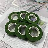 Prescent 6pc Dark Green Self Adhesive Floral Flower Making Tapes for Stem Wrap, Art Craft Supplies, DIY, Craft Projects and More (Size - 12MM, 10 Meters Roll)