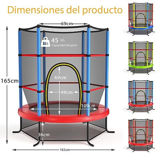 Miniatura 6 de Goplus Trampolín Infantil Ø165 Cm Con Red De Protección, Cama Elástica Para Niños Exterior Interior Antideslizante, Trampolin Para Jardín Capacidad De Carga 135 Kg, Azul