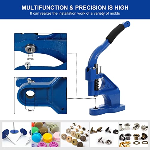 Dyna-Living Hand Press Grommet Machine Kit Eyelet Punch Kit Hole Punch Tool, Include 3 Grommet Setting Dies & 3 Hole Punching Dies and 1500 Pcs Silver & 1500 Pcs Golden Grommets 6/10/12mm - Image 6