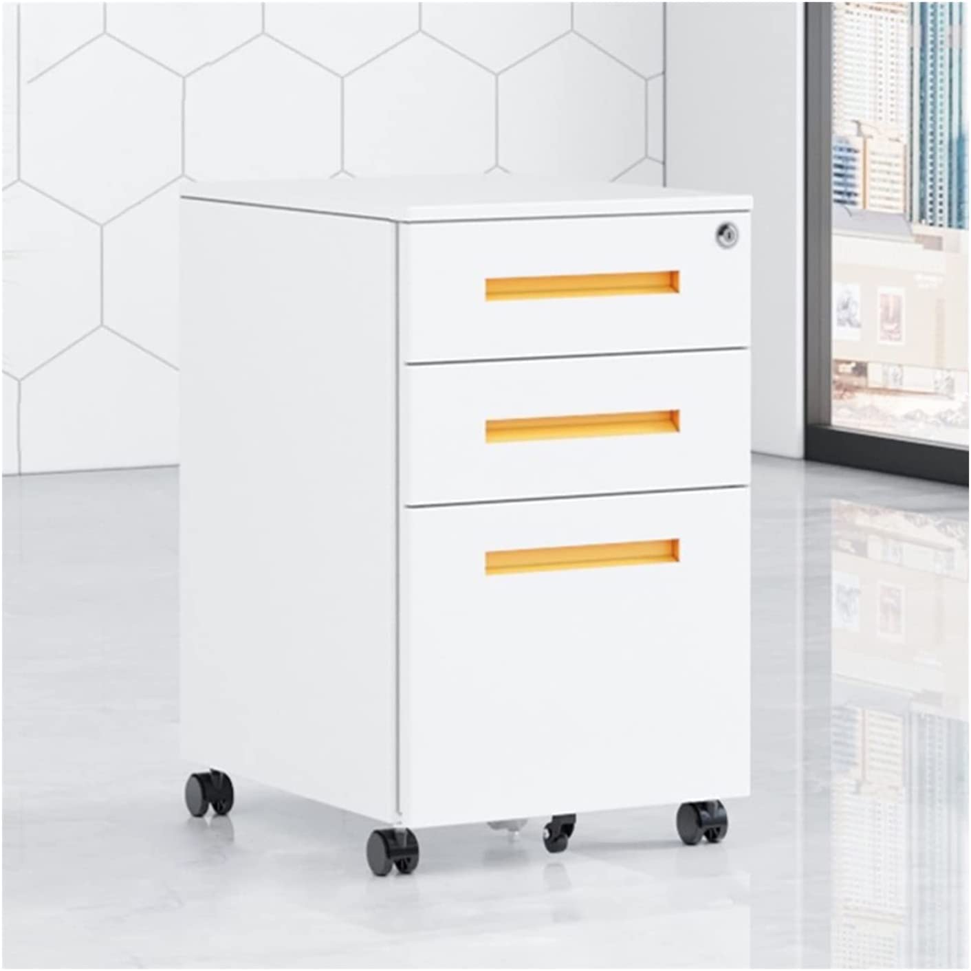 ASerZenith Igh Quality Steel Three Drawer Lockable File Cabinet With Wheels And Push Handle,E