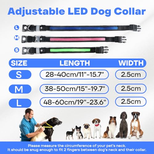 RUXAN Leuchtendes Hundehalsband USB Aufladbar, LED Hundehalsband Wasserdicht mit 3 Modi Größe Einstellbar Sicherheit Hundehalsbands für Kleine Mittlere Große Hunde für Nacht Sicherheit