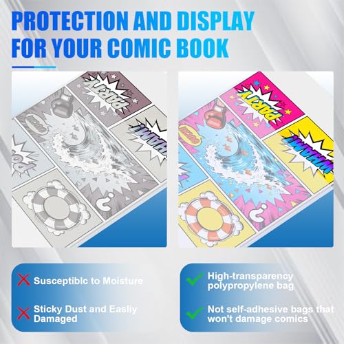 Image of 200 Pack Silver Age Comic Book Bags and Boards, 7.2 inch x 10.5 inch Clear Comic Book Sleeves, Acid-Free Thick Comic Backing Boards for Collectible Book Storage