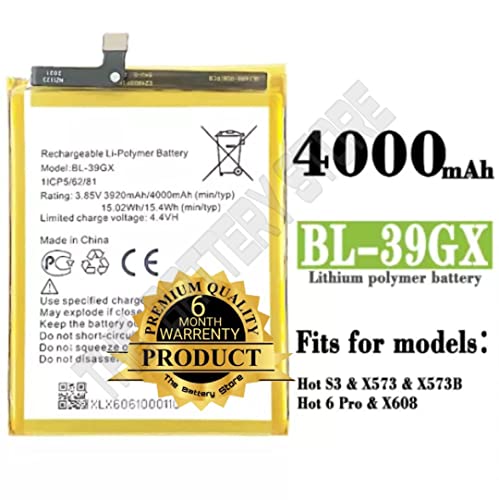Image of THE BATTERY STORE Orignal Replacement Battery BL-39GX Compatible for INFINIX HOT S3 X573 BL39GX -(4000mAh) with 6 Months WARRENTY (for 39 -GX)