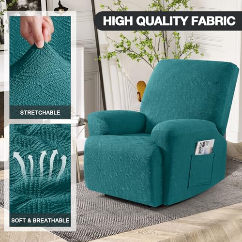 Image of Timeles Recliner Covers Extra Wide Recliner Chair Cover Reclining Sofa Slipcovers for Pet&Kid,Stretch Soft Washable (One-Seater Oversized, Emerald Green)