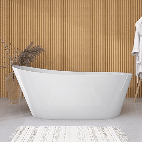GETPRO Free Standing Tub 59", Oval Shape Acrylic Freestanding Bathtub, Adjustable Alone Soaking Tub with Integrated Slotted Overflow and Chrome Pop-up Drain Anti-clogging Glossy White GETPRO Free Standing Tub 59", Oval Shape Acrylic Freestanding Bathtub, Adjustable Alone Soaking Tub with Integrated Slotted Overflow and Chrome Pop-up Drain Anti-clogging Glossy White