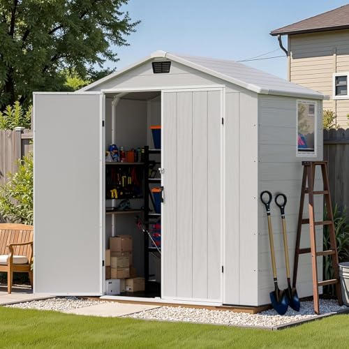 Image of Patiowell 6X4 FT Resin Outdoor Storage Shed with Floor, Light Grey