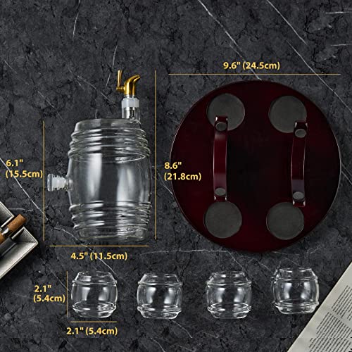 Whiskey Barrel Decanter Set - Liquor Dispenser Alcohol Gifts For Men - 1350Ml Decanter With 4 Barrel Whiskey Glasses For Bourbon, Scotch, Vodka, Tequila, Wine #TOP5