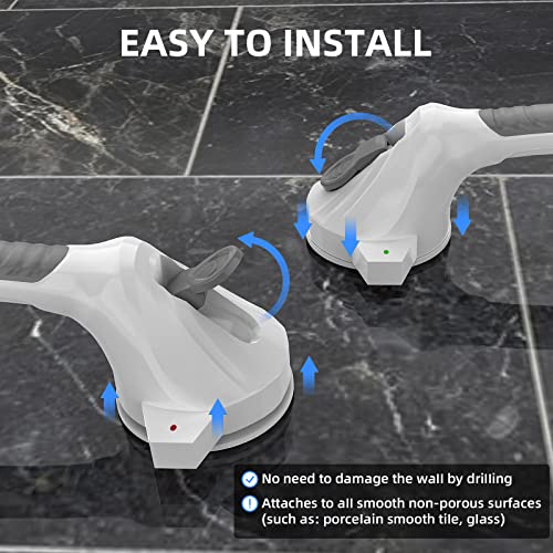 2 Pack Suction Cup Grab Bars 15 Inch, Munzong Gray Anti-Slip Bathroom Grab Bar, Vacuum Suction Shower Balance Bar, Safety Handrail Support, Handicap Injury Elderly Senior Assist Shower Handle #TOP3