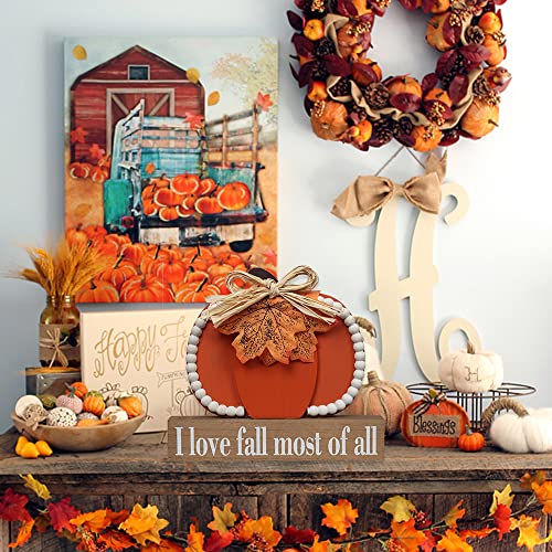 Decspas Thanksgiving Decorations, Large Size Wooden Pumpkin Block Fall Decorations For Home, Decorative Wooden Sign Fall Thanksgiving Decor For Living Room, Dining Table, Mantel, Shelf #TOP5