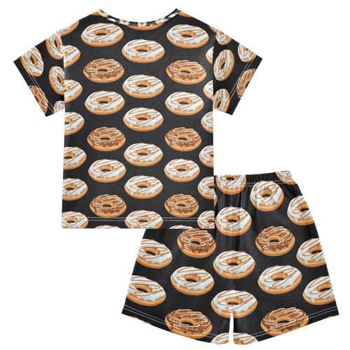 ALAZA Donut Black Pajamas Set Short Sleeve Cotton Sleepwear Summer Pjs 2 Piece 5-14Y2
