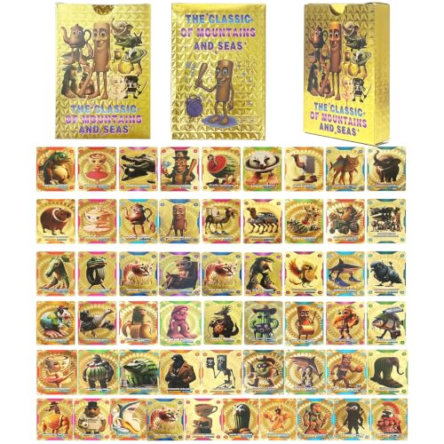 SNALXEWD 55PCS Gold Italian Brainrot Cards Game Meme Card Set with Gold Foil Finish Double-Sided Surreal Fantasy Art Illustrations Vibrant Printing for Collection Display.