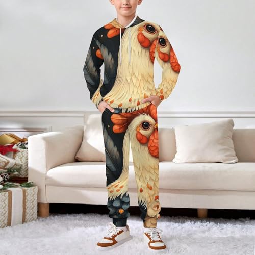 Boys' Girl's Sweatshirt Set 2 Piece Pullover Hoodie Jogger Sweatpants Pants, Rooster Retro3