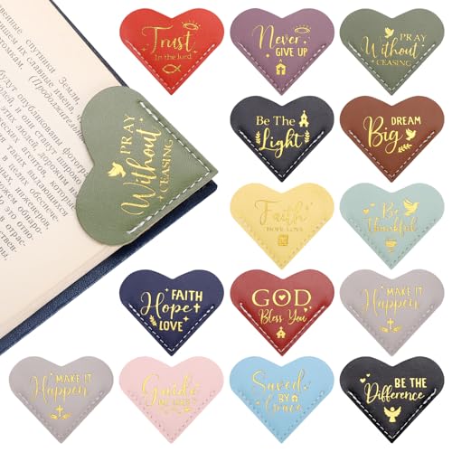 14Pcs Bible Verse Leather Heart Bookmarks Mothers Day Gifts Christian Gifts for Women Reading Inspirational Corner Bookmarks Reading Book Accessories Christian Mothers Day Gift