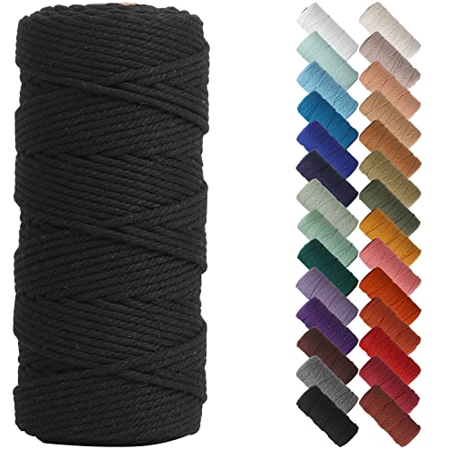 NOANTA Black Macrame Cord 3mm x 109yards, Colored Macrame Rope, Cotton Rope Macrame Yarn, Colorful Cotton Craft Cord for Wall Hanging, Plant Hangers, Crafts, Knitting