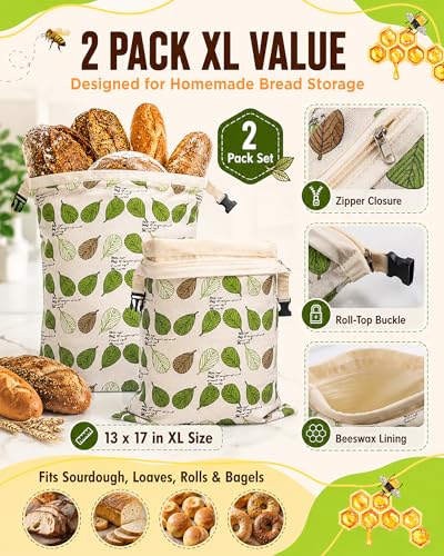 image for Lyvhoris Beeswax Bread Bag for Homemade Bread, Sourdough Bread Bags wi