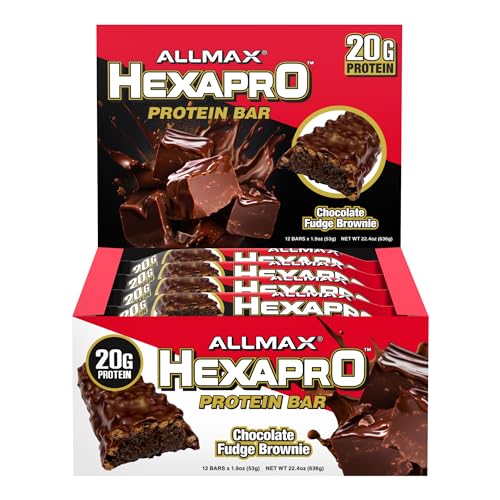 ALLMAX HEXAPRO PROTEIN BAR, Chocolate Fudge Brownie – Pack of 12 – High-Protein Energy Snack – 20 g of Protein Per Bar – With Whey Protein Isolate