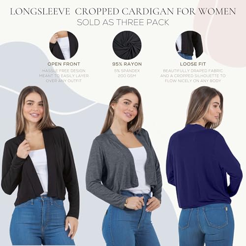 Image of Azules Cropped Cardigan for Women, Open Front Drape Lightweight Sweater Long Sleeves Women's Cardigans