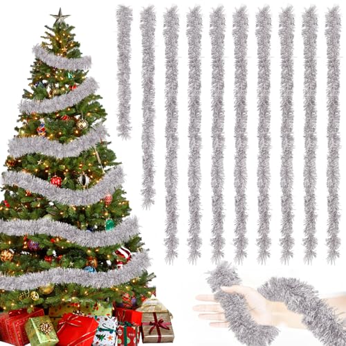 20M/Pack of 10 Lametta Weihnachtsbaum, Lametta Silber Girlande...