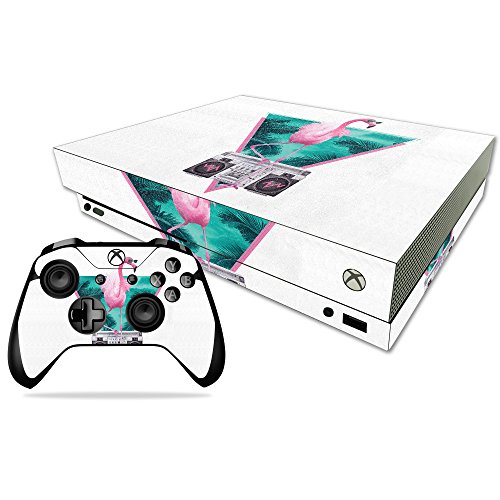 MightySkins Skin Compatible with Microsoft Xbox One X - Miami Flamingo | Protective, Durable, and Unique Vinyl Decal wrap Cover | Easy to Apply, Remove, and Change Styles | Made in The USA