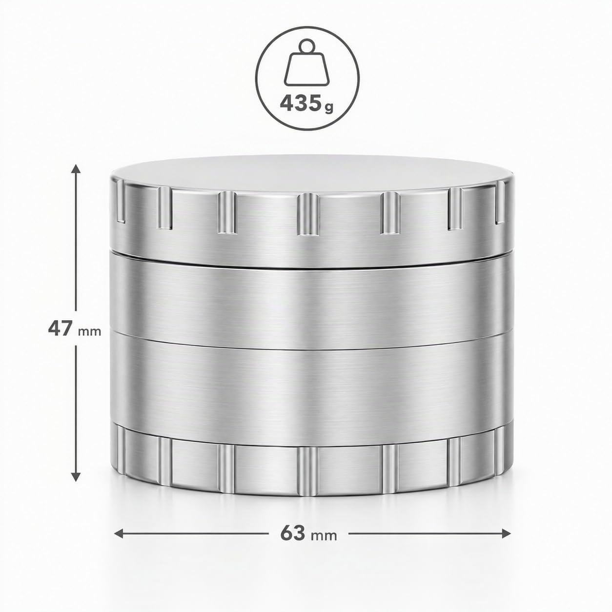 Grinder Premium - Macinino per erbe aromatiche in acciaio inox, 4 pezzi, Ø 63 mm, con custodia protettiva con chiusura lampo, raschietto per polline, pennello e boccaglio