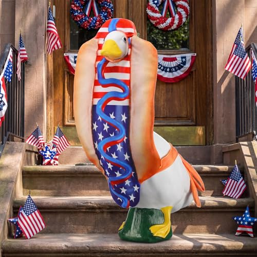 Tudomro 4th of July Porch Goose Outfit for 23 H 250th Anniversary Hot Dog Patriotic Goose Clothes American Flag Fits Independence Day Large Cement Statue Outdoor Patio Garden Yard Lawn Costume Decor