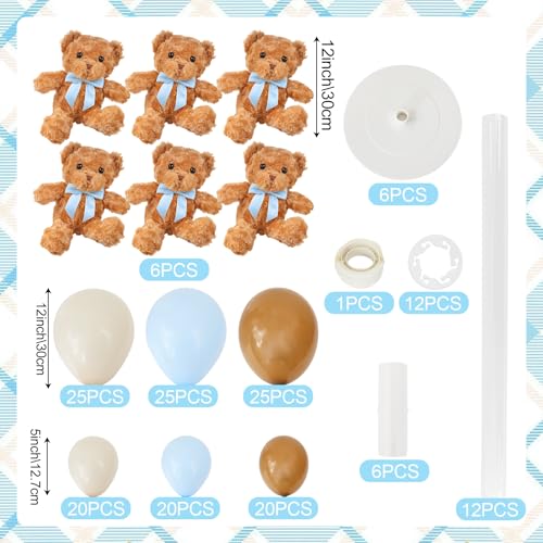 Acmee Bear Table Centerpieces for Baby Shower Party- Set of 6 Bears and Balloons Decorations Include Stuffed Kit with Stand for Baby Boy or Girl Gender Reveal (Blue) by Acmee - Image 2