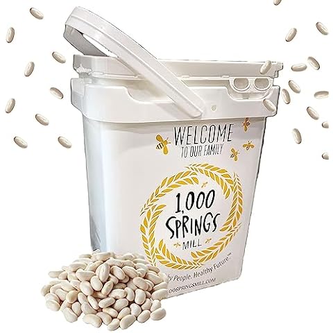 1000 SPRINGS MILL - Organic Great Northern Beans 25lb Bulk Bucket - Used for Salads, Soups, Stews, Casseroles, Chili, and Snacks - Bulk Dry White Beans - Vegan Friendly Cover