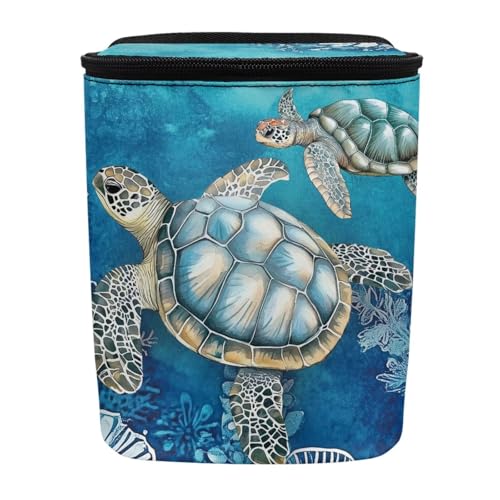 Image of Talayituse Turtle Water Plants Print Car Trash Can with Adjustable Straps, Zip Closure Car Trash Bag Bin Auto Garbage Bag Multipurpose Storage Box for Vehicle Travel Camping Picnicing