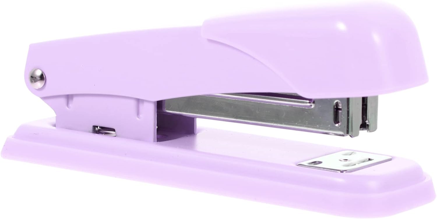 Multi Function Desk Stapler with Reduced Effort Portable Handheld Binding Tool for Office Use Compact Metal Design in Lavender Stable Performance and Easy Stapling
