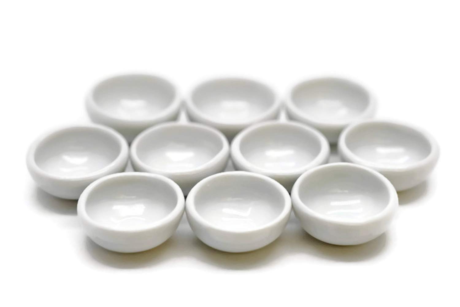 ChangThai Design¾ Wide White Bowl 10 Pieces Tiny Tableware - Miniature Cup Mug Plate Bowl Tableware Crockery Cutlery Kitchen Utensil Hand Made Painted Porcelain Clay Pottery Decorative Collectible
