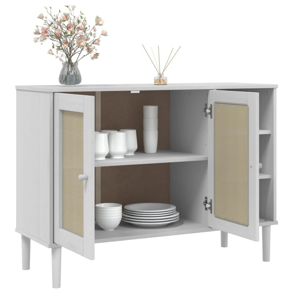 Credenza SENJA in legno massiccio effetto rattan, bianco, 112 x 40