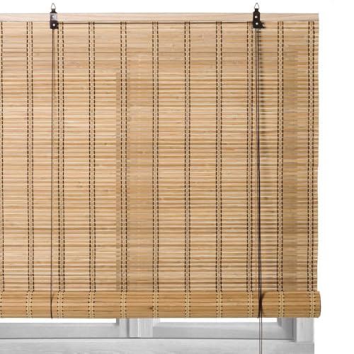 LOLAhome   Persiana Estor Enrollable de bambú Natural de Estilo rústico para Dar Sombra, protección Solar o escurecer Puertas o Ventanas (Natural, 120X180 CM)