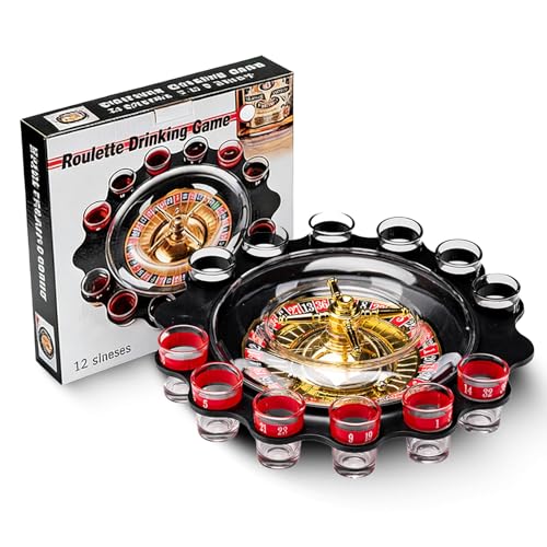 SXQCKJ Ruleta para Beber Casino Juegos de Beber Juegos de Fiesta para Fiestas de Adultos, Set de Ruleta Giratoria de Chupitos - (Incluye 2 Bolas y 12 Vasos)