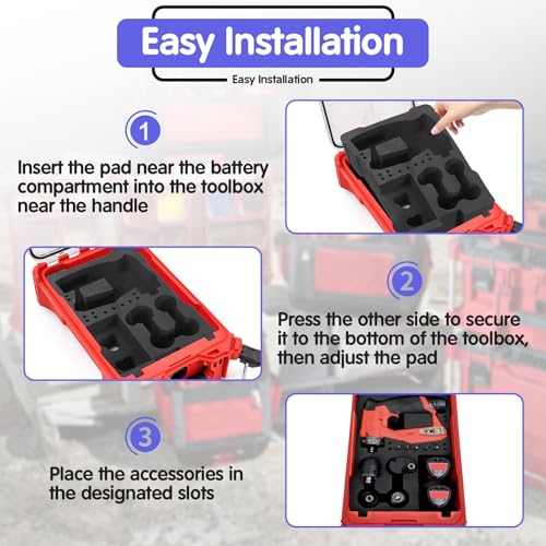 EVA Liner Compatible with Milwaukee 48-22-8435 Packout Toolbox, Insert Cut Foam Organizer for 2505-22 M12 Fuel Installation Drill/Driver Kit and Accessories(Black) - Thumbnail 7