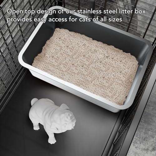 Caixa de Areia de Aço Inoxidável, Bandeja Superior Aberta da Maca do Gato Lado Alto Anti Respingo Ca