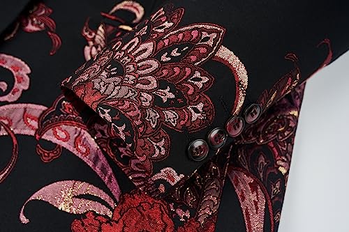 UNINUKOO Mens Floral Blazer Jacket Slim Fit Luxury Party Dinner Tuxedo Suit Jacket for Men US Size 42 Black Red3