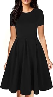 oxiuly Women's Vintage Half Sleeve O-Neck Contrast Casual Pockets Party Swing Dress OX253
