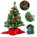 JOYIN 22" Prelit Tabletop Mini Christmas Tree with Holly Berries and Pine Cones, 100 Branch Tips & Warm White LED Lights in Red Cloth Bag for Best Home and Office Christmas Decorations