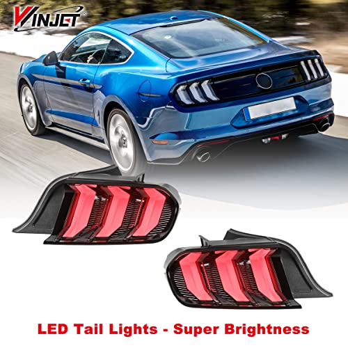 Winjet Tail Lights Assembly For 2015-2020 Ford Mustang, Full Led Multi-Funtional Lights Modes Sequential Turn Signal/Drl Taillights Replacement, Rear Brake Lamp A Pair L+R Black Housing Smoke Lens #TOP5