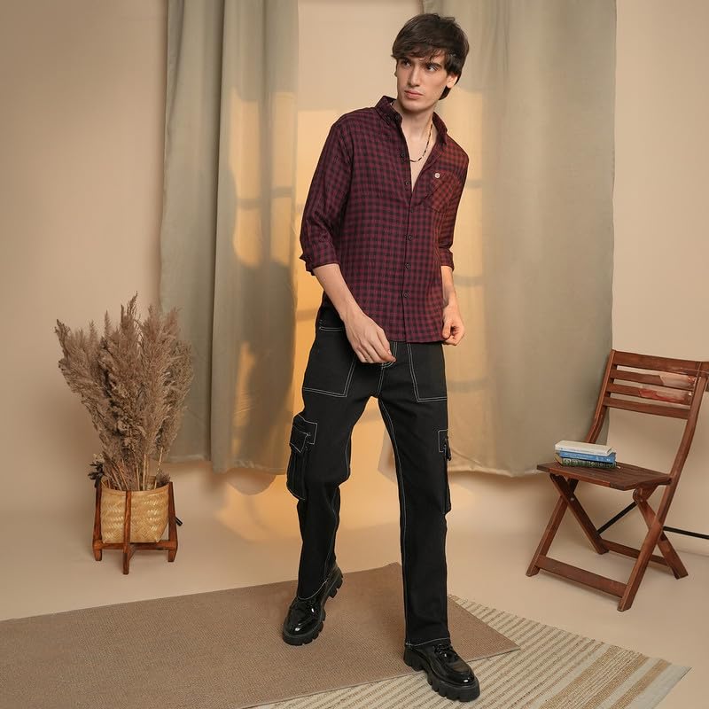 Image of CAHOOT Men's Solid Utility Shirt | Casual Wear | Spread Collar | Long Sleeve | Button Closure | Shirt Crafted with Comfort Fit for Everyday Wear
