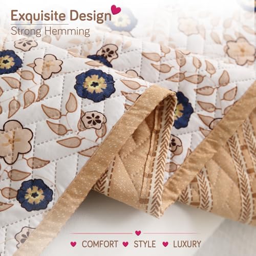 Image of HOKIPO 'Homehues Series' Printed Quilted Sofa Cover Mat for 5 Seater Set - Light Peach Candytuft (IN-806 * 2 + IN-809 - D6)